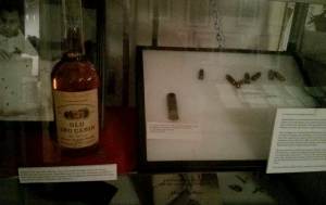 Bug's Malone's brand of whiskey;  Shotgun shell and bullets from the Saint Vanetine's Day Massacre