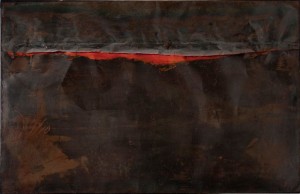 Ferro SP (Iron SP), 1961 Welded iron sheet metal, oil, and tacks on wood framework130 x 200 cm Galleria nazionale d’arte moderna e contemporanea, Rome © Fondazione Palazzo Albizzini Collezione Burri, Città di Castello/2015